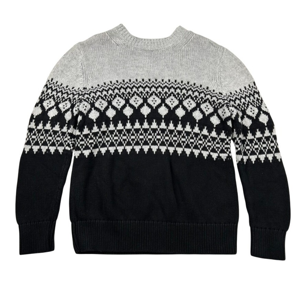 Banana Republic Sweater Womens L Fair Isle Pima Cotton Cashmere Black Gray Knit